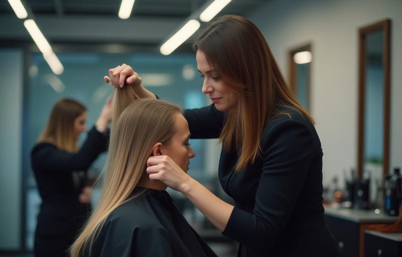 Coiffeur travaillant sur les cheveux d'un client dans le salon